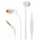 Слушалки JBL T110, In-Ear 3.5mm, кабел с управление на звука и микрофон, Бели