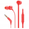 Слушалки JBL T110, In-Ear 3.5mm, кабел с управление на звука и микрофон, Червени