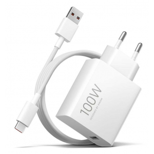 Супер бързо-зарядно Xiaomi 100W Travel Charger Combo Set (Type-A) EU, С кабел в комплекта, Бял Супер бързо-зарядно Xiaomi 100W Travel Charger Combo Set (Type-A) EU, С кабел в комплекта, Бял