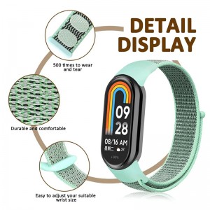Текстилна каишка за Xiaomi Mi Band M8, M9, M10 фитнес гривна, Мента Текстилна каишка за Xiaomi Mi Band M8, M9, M10 фитнес гривна, Мента